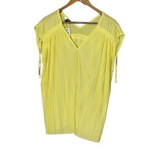 Alfani Top Yellow Pleated Ruched‎ XL NWT Tie sleeves soft cap sleeve career